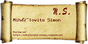 Mihálovits Simon névjegykártya